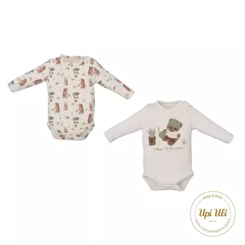 Kit de bebê Body 2 Peças Dupla Face Linus/ Veludo Malha Cotele Unissex Luca