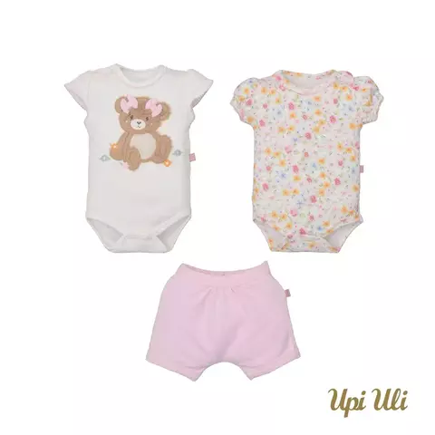 Conj. De Bebê 2 Bodys,1 Shorts Soft Comfort/Suedine/Ribana Rafaela