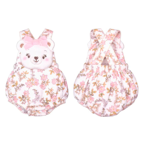 Banho De Sol Bebê Menina Marfim Lisa Plush Floral Ursinha