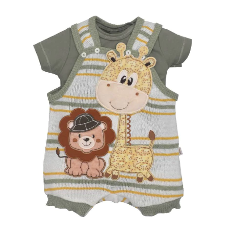 Banho de Sol Bebê Menino Safari com Body Trico Verde Upi Uli