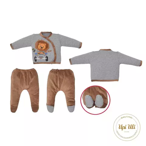 Conjunto De Bebê Blusa Com Body E Culote Cinza Toninho