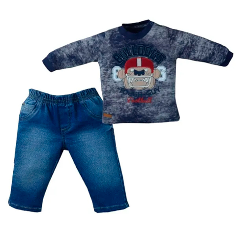 Conjunto Blusa Bulldogs Calça Jeans Bebê Menino Upi Uli