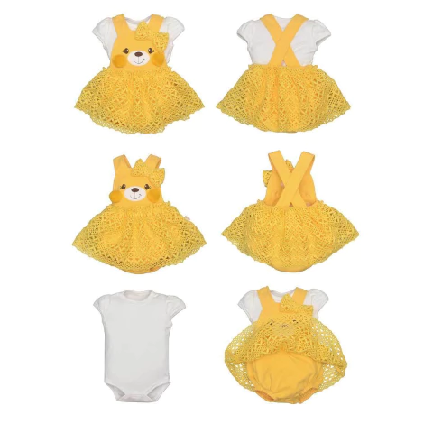 Banho De Sol Com Body Bebê Menina Amarelo Bordado Upi Uli