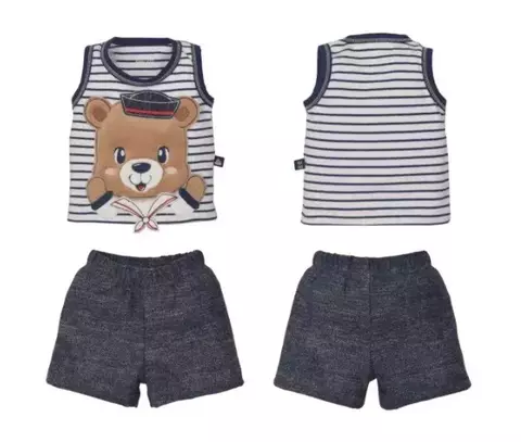 Conjunto De Bebê Regata Com Tapa Fralda Azul Marinho Marinello