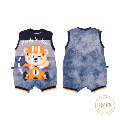 Banho De Sol Bebê Menino Azul Marinho Suedine Thales Ursinho