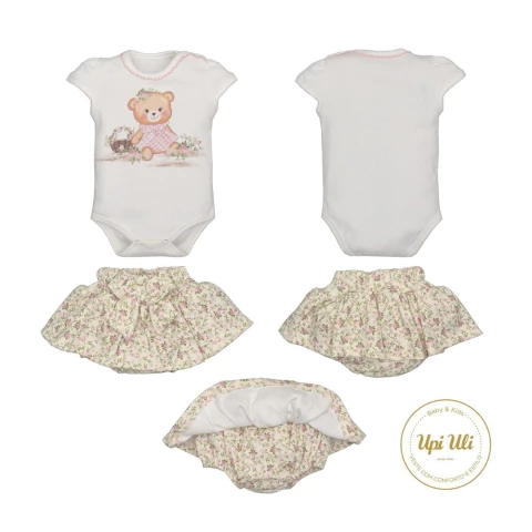 Conjunto Body Com Tapa Fralda Floral Bebê Menina Caroline