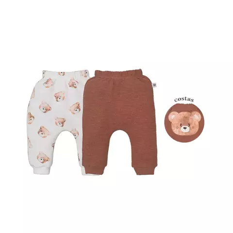 Kit 2 Peças Culote Bebê Menino Ursinhos Marrom Upi Uli