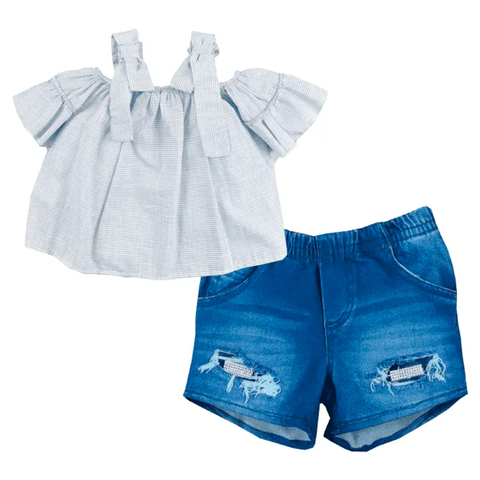 Conj. infantil Curto Linge Stripe/Jeans Love Chic