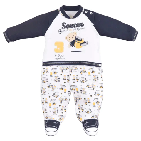 Macacão Bebê Menino Algodão Estampado Ursinho Upi Uli