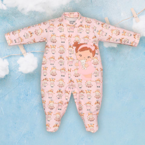 Macacão Molecotton Bebê Menina Bonequinha Rosa Upi Uli