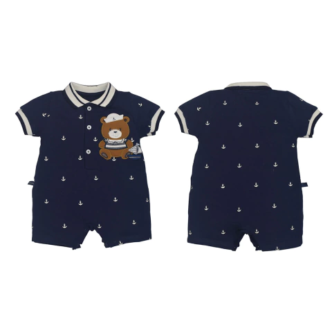 Macaquinho Polo Bebê Menino Urso Marinheiro Azul Marinho