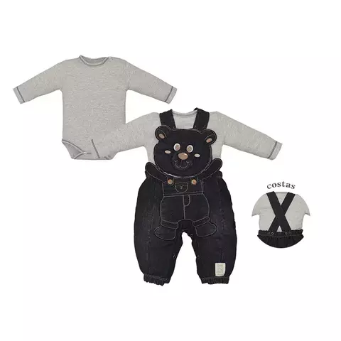 Conjunto Bebê Menino Body e Macacão Jeans Ursinho Upi Uli