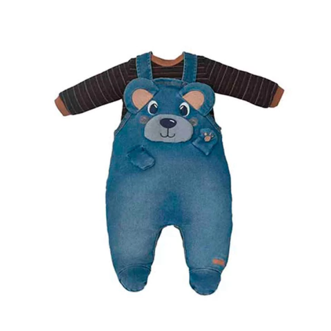 Macacão com Body Listrado Jeans Enzo - comprar online