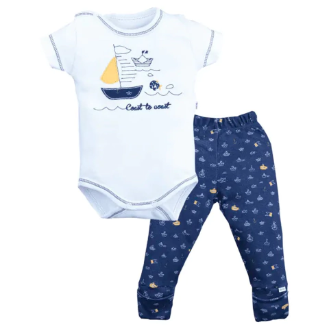 Conjunto Body Com Culote Bebê Menino Algodão Barco Upi Uli