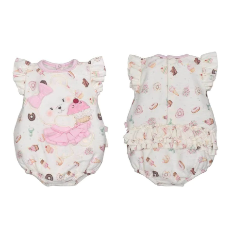 Banho De Sol Macaquinho Malha Bebê Menina Ursinho Laura