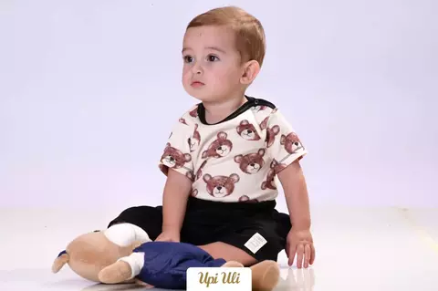 Conjunto De Bebê Body Com Shorts Preto João Pedro