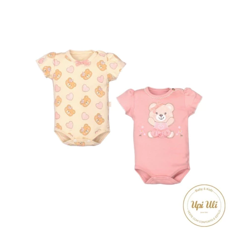 Kit Body Bebê Menina Suedine Estampado Ursinho Upi Uli