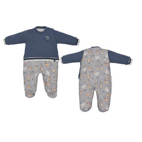 Macacão Bebê Menino Inverno Tricô Azul Kevin Bichinhos