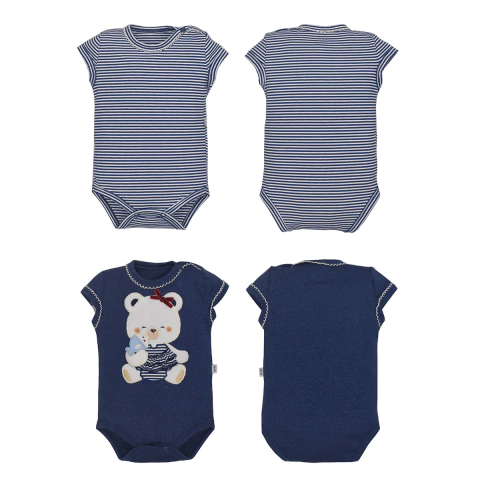 Kit Body 2 Peças Azul Marinho Listrado Bebê Menina Marbella Raquel