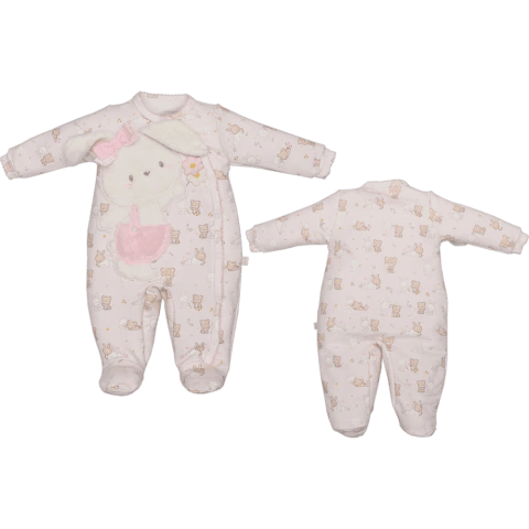 Macacão Pezinho Manga Longa Bebê Menina Rosa Stefani