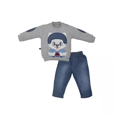 Conjunto Infantil Menino Blusa Calça Cinza Cachorro Upi Uli