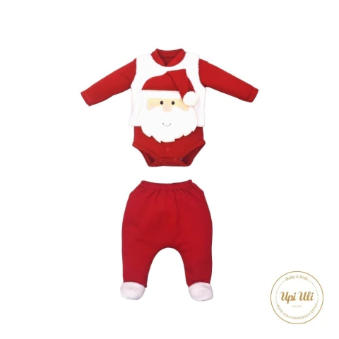 Conjunto Body Bebê Menino Algodão Bordado Papai Noel Upi Uli