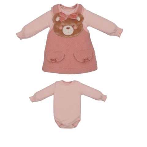 Vestido Bebê Menina Com Body Inverno Rosê Larissa Ursinha