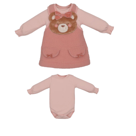 Vestido Bebê Menina Com Body Inverno Rosê Larissa Ursinha