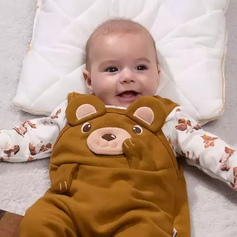 Conjunto Bebê Menino Jardineira e Body Ursinho Fofo Upi Uli