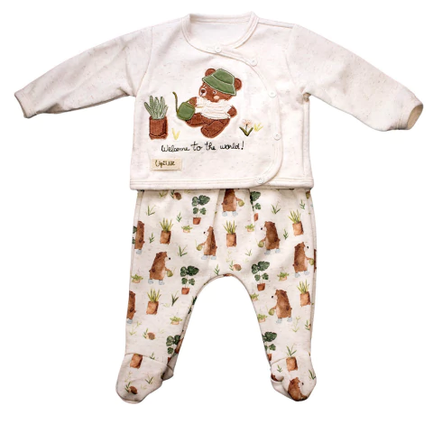 Conjunto De Bebê Blusa Com Body E Culote Bege Luca