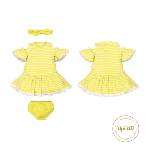 Vestido Infantil Menina Verde Limão Maria Clara Listrado