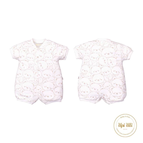 Macaquinho Bebê Marfim Suedine Manga Curta Muriel Ursinho