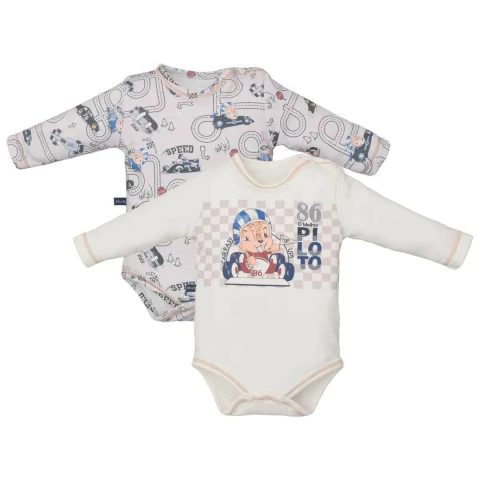 Kit 2 Peças Body Bebê Menino Suedine Estampa Castor Upi Uli