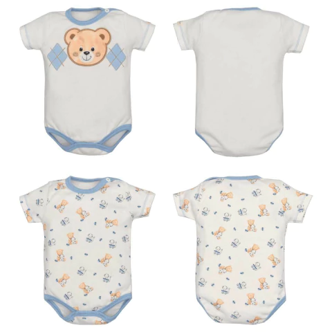 Kit Body Bebê Menino 2 Peças Suedine Chay Azul Ursinho