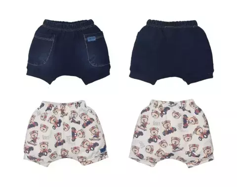 Kit Shorts 2 Peças Bebê Suedine Jeans Estampado Urso Upi Uli