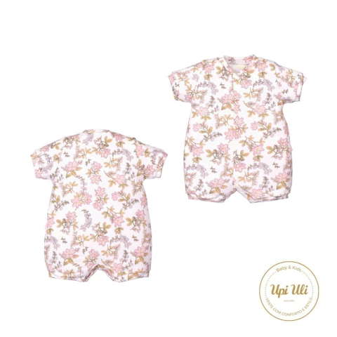 Macaquinho De Bebê Menina Suedine Salmão Lisa Floral