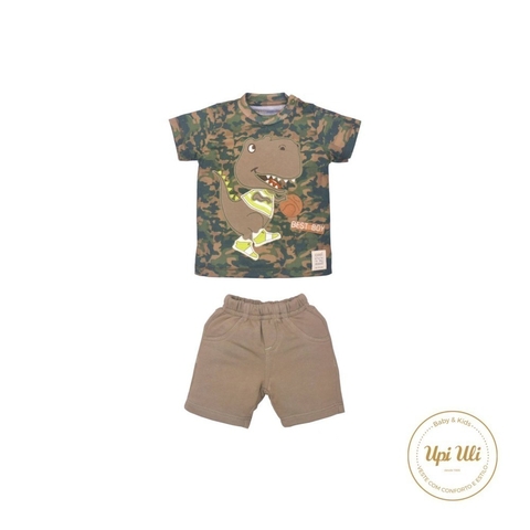 Conjunto Infantil Menino Suedine Verde Henrique Dinossauro