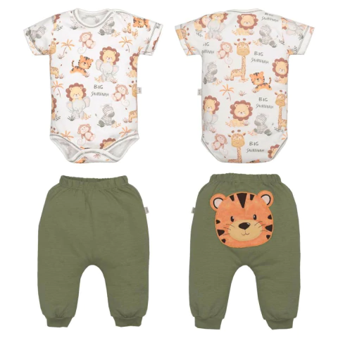 Conjunto Body Branco Com Culote Verde Bebê Menino Will