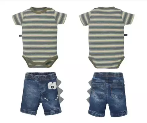 Conjunto De Bebê Body Com Shorts Verde Saulo