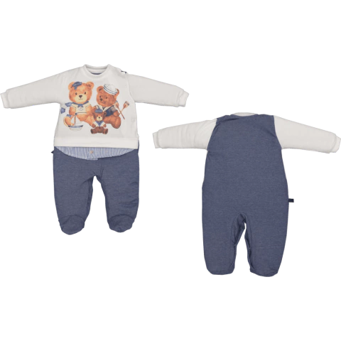 Macacão Pezinho Manga Longa Azul Jeans Bebê Menino Johnny