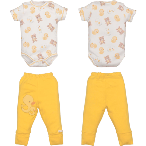 Conjunto Body Branco Com Culote Amarelo Bebê Yula