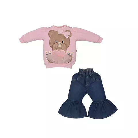 Conjunto Bebê Menina Blusa Calça Ursa Bailarina Rosa Upi Uli