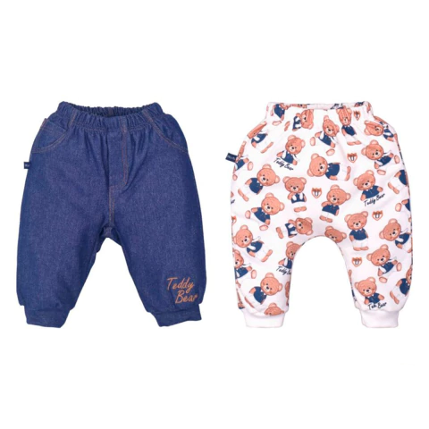 Kit Culote 2 Peças Bebê Menino Azul Bento Jeans Ursinho