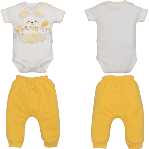 Conjunto Body Branco Com Culote Amarelo Bebê Menina Ilana