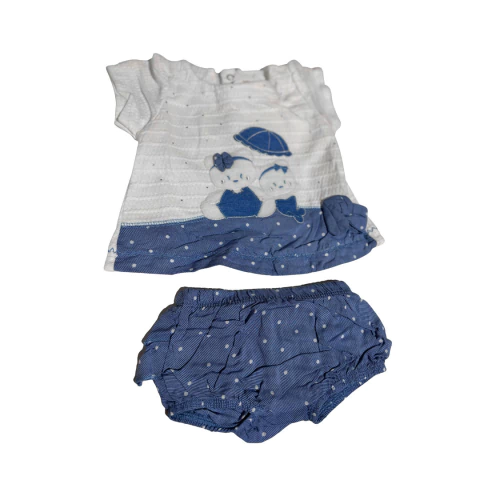 Conjunto Camiseta Com Tapa Fralda Marfim Azul Ursinhos