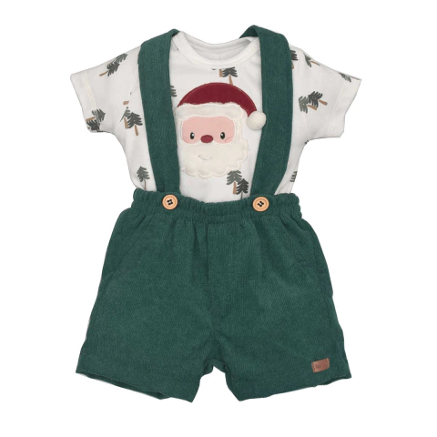 Body e Shorts Suspensório Bebê Menino Suedine Verde Upi Uli