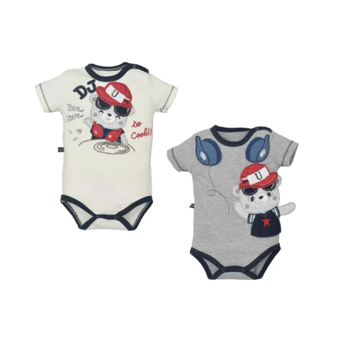 Kit Body 2 Peças Bebê Menino Suedine Cinza DJ Leo Ursinho
