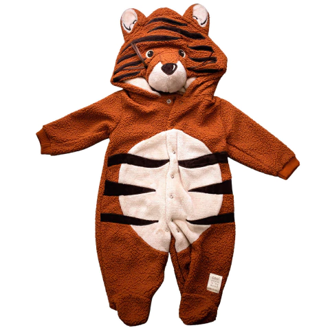 Macacão Bebê Menino Divertido Pelúcia Inverno Marrom Tigre