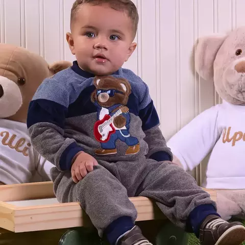 Conjunto Bebê Menino Blusa Calça Ursinho Roqueiro Upi Uli
