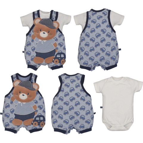 Banho De Sol Body Azul Bebê Menino Estampado Bordado Upi Uli